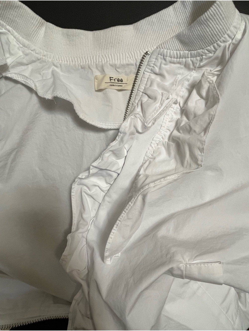 Free People White Ruffle-Front Zip Bomber Jacket - Picture 2 of 10